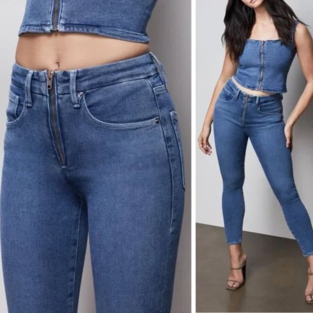 NWT Good American Good Waist Exposed Zipper Skinny Jeans